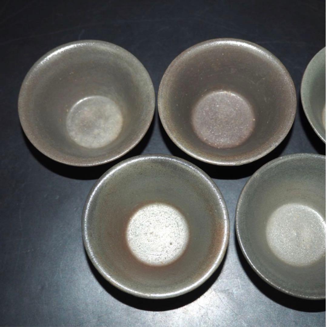 送料無料　時代物『備前金重』銘　青備前煎茶碗５客　煎茶道具