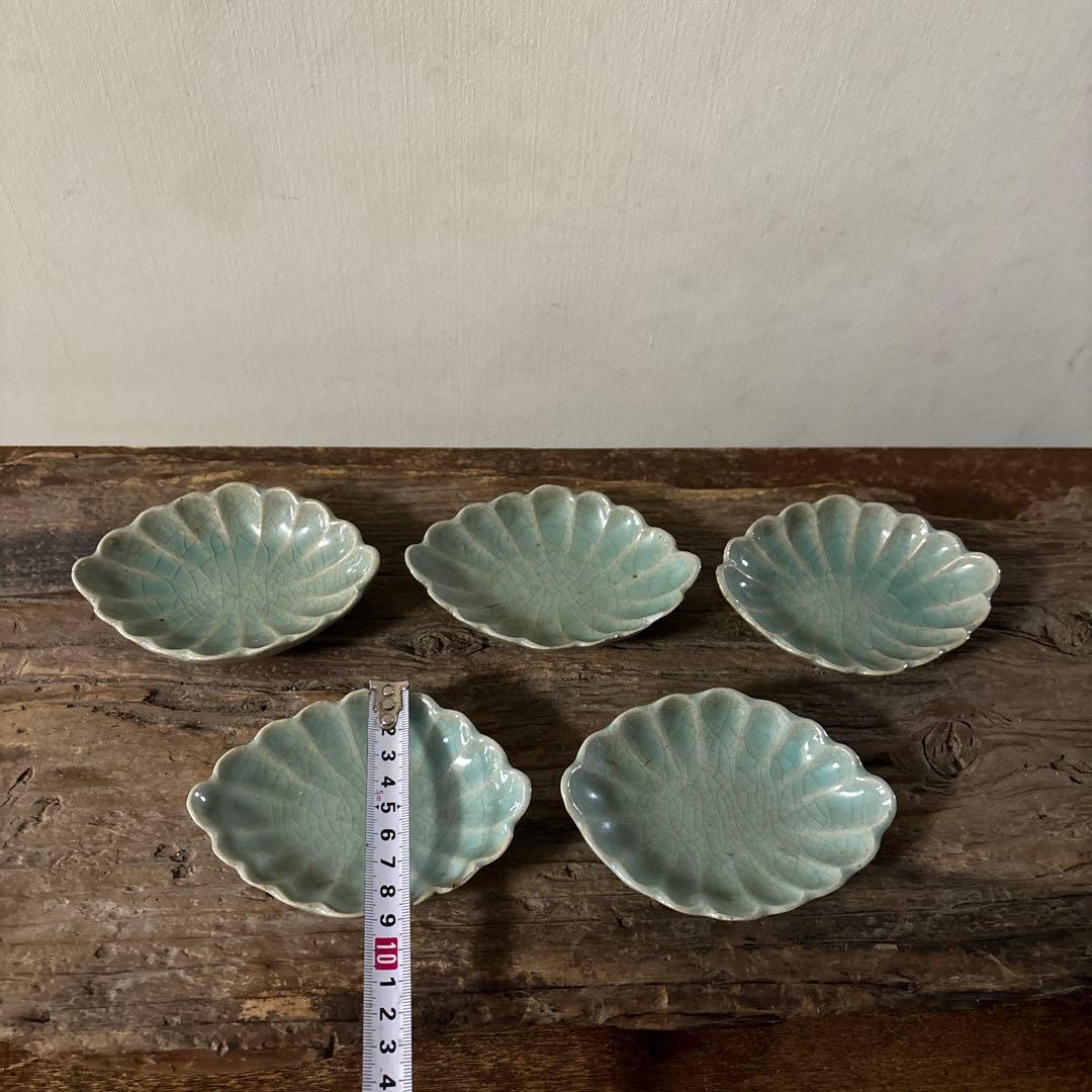 古伊万里青磁小皿5枚　三田　波佐見　瀬戸　アンティーク　茶器　検:白洲正子　李朝
