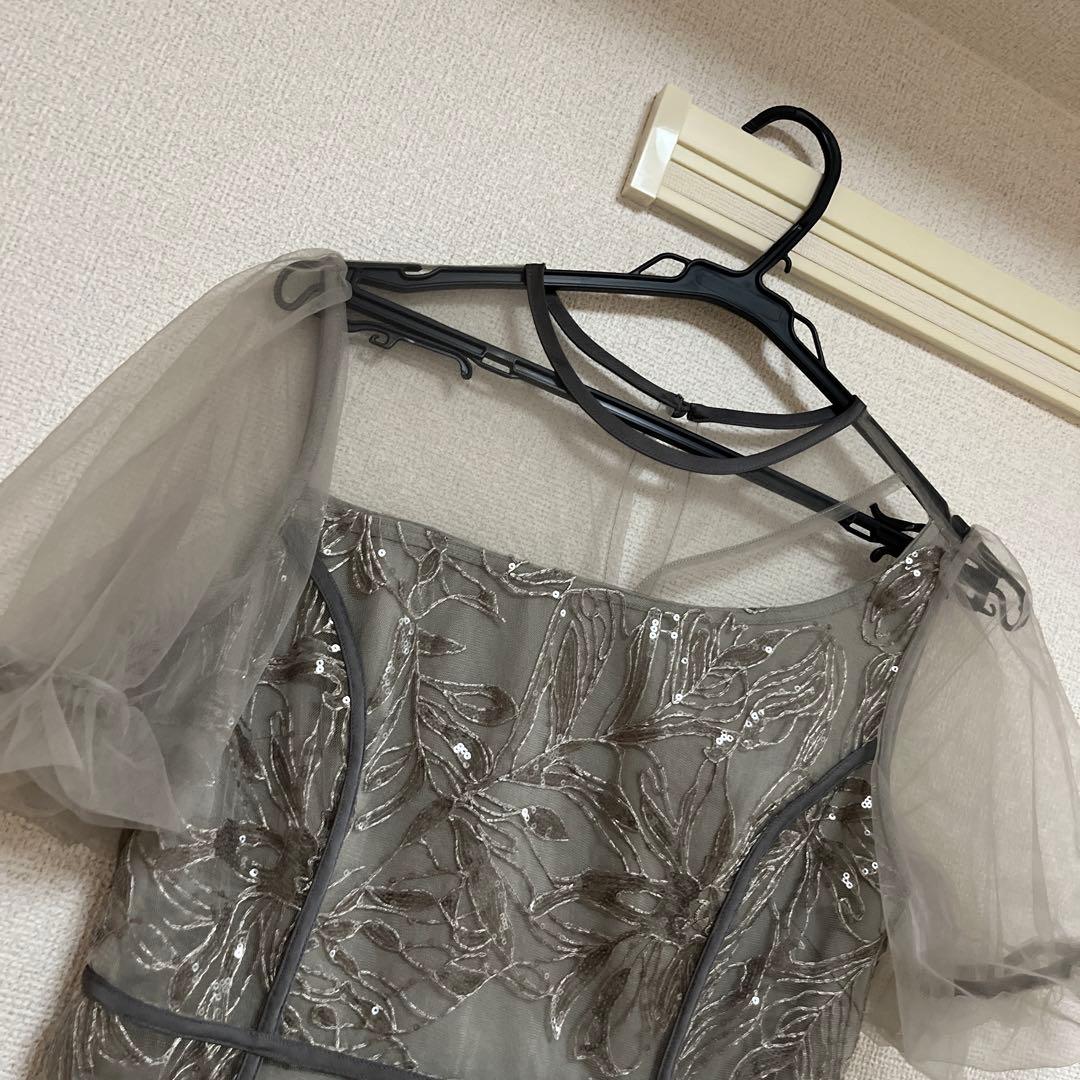 【LEJA】アシンメトリーシアーフラワードレスワンピース 結婚式 ドレス　S