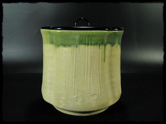 珍品！黄瀬戸織部 林 英仁 一重口 水指 茶道具 四方桟 共箱 上位品 f284