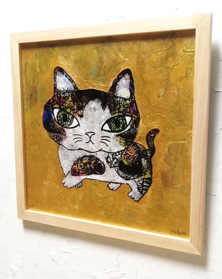 額付き銅版画応用絵画　title「お通りニャンコ」
