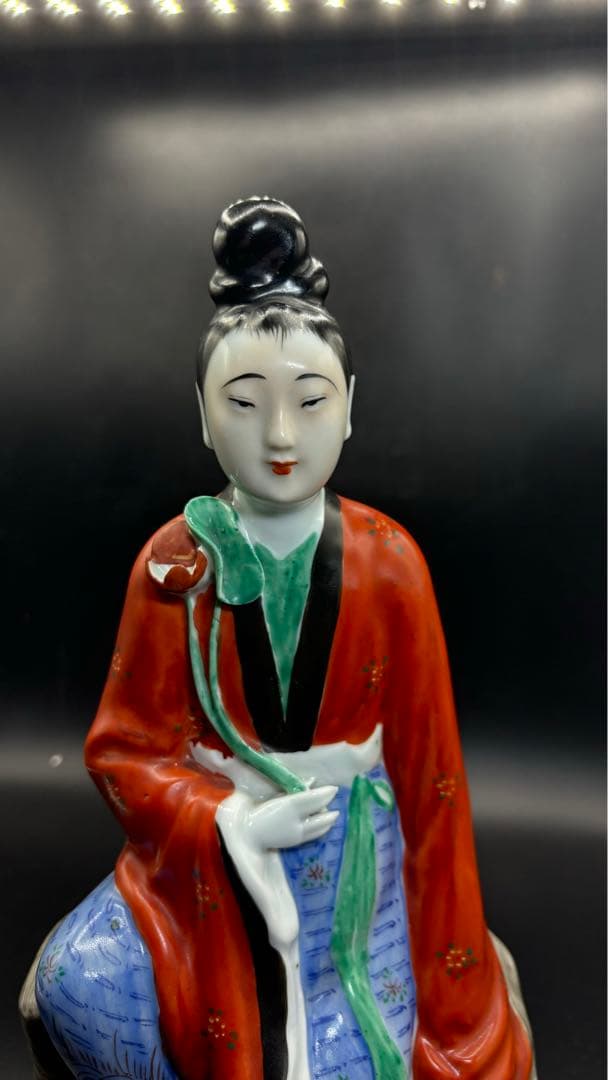 中国美術 古玩 色絵陶人形 陶器人形 高さ約33cm 置物 オブジェ 古董品