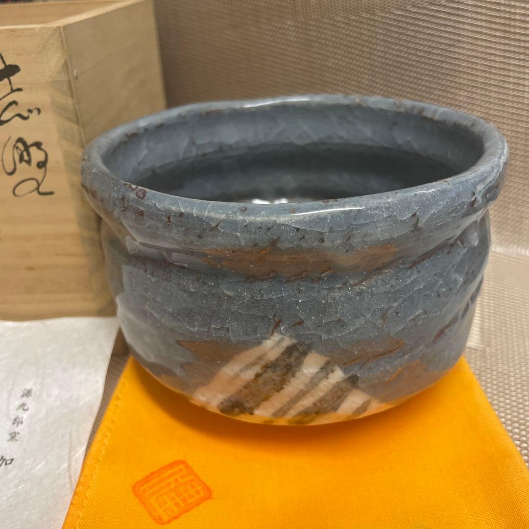 加藤健 陶器製茶碗 青灰色　源九郎窯　茶道