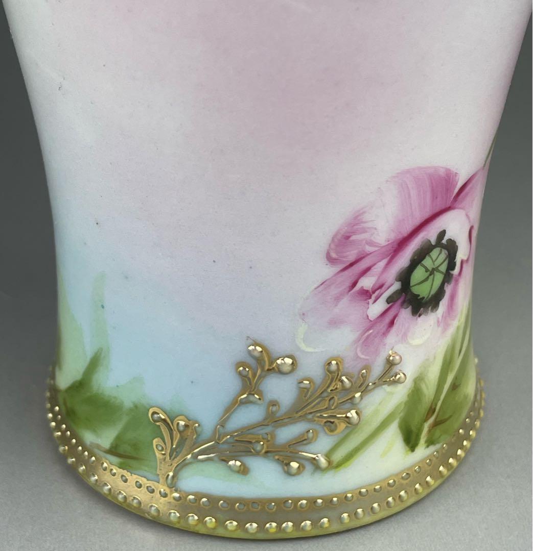 オールドノリタケ 約２３cm アールヌーボー ポピー花紋花瓶 金盛り 盛上げ