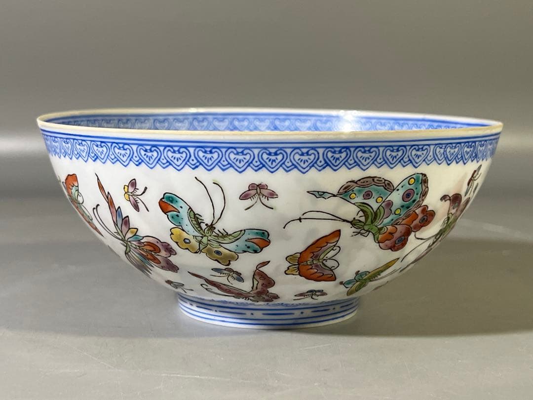 DT699 中国 薄胎 色絵蝶紋 碗