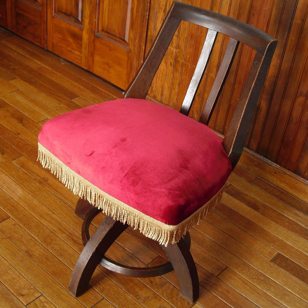 アンティーク ドクターチェア☆木製 回転椅子☆手触り良いベルベット/ビロード張り