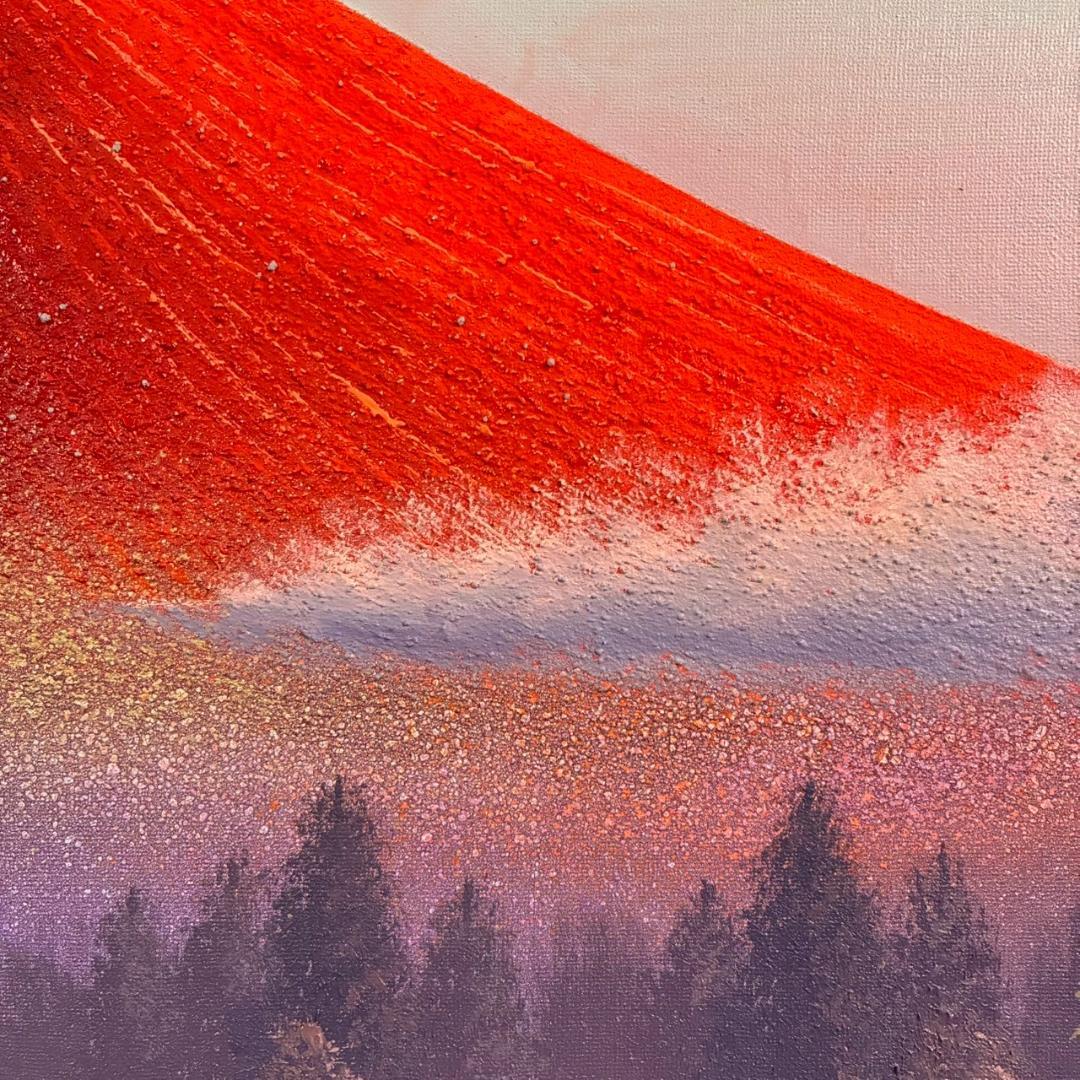美品 徳田春邦「赤富士」油彩画 油絵 直筆サイン入り 富士山 縁起物 開運