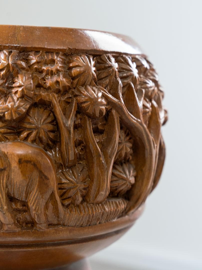 インド カシミール 木彫り スツール ヴィンテージ・アンティーク　民芸品