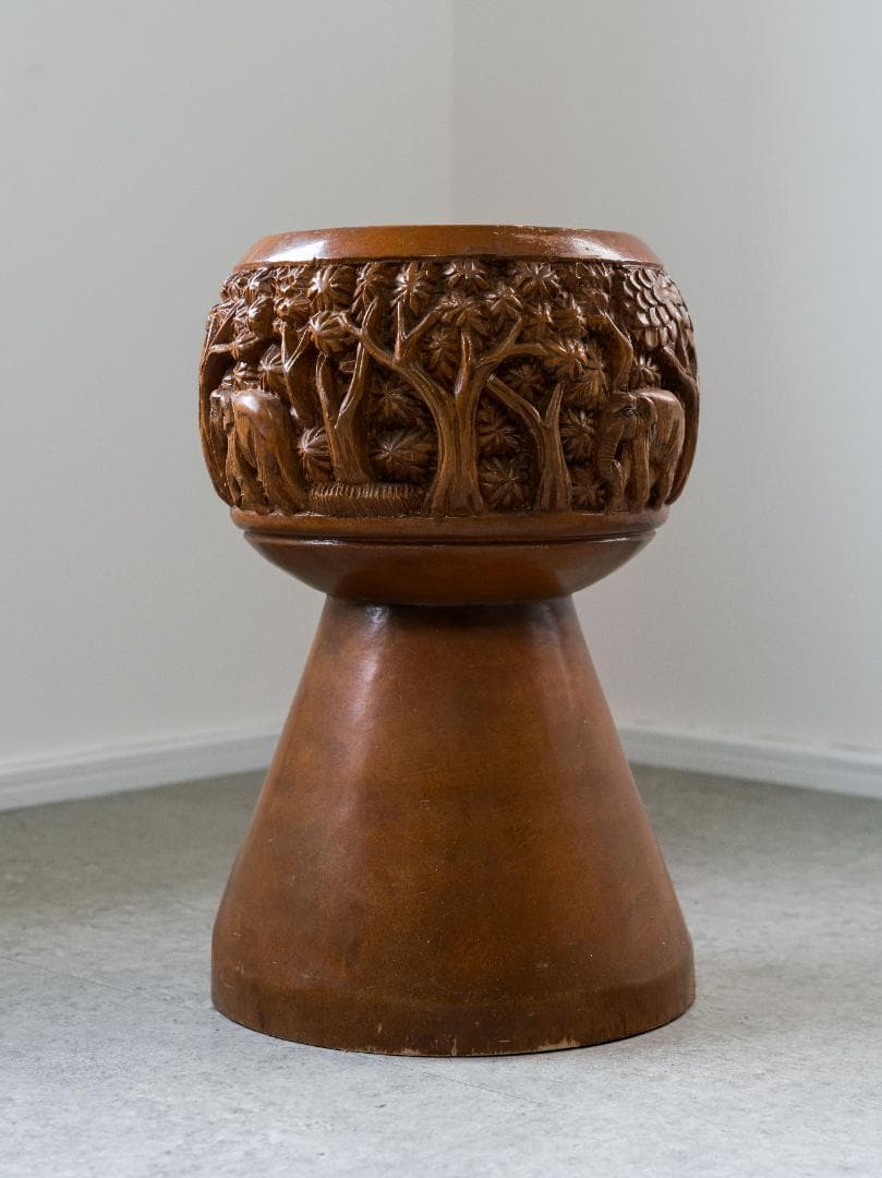 インド カシミール 木彫り スツール ヴィンテージ・アンティーク　民芸品