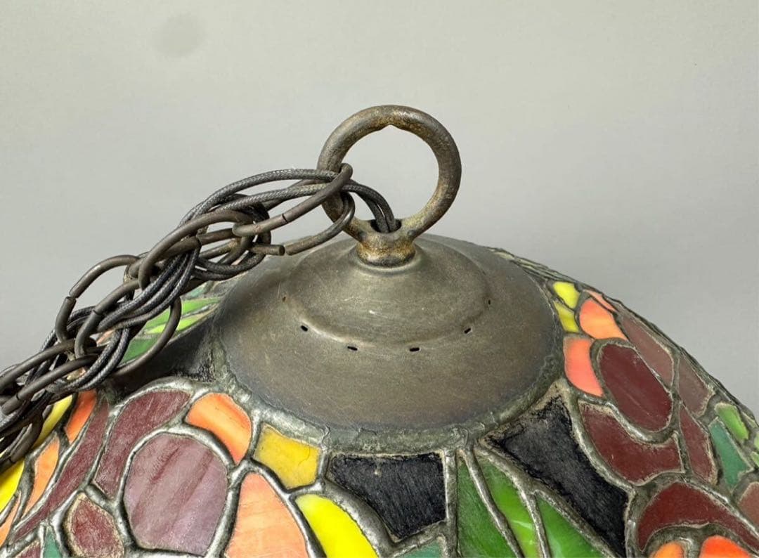 昭和レトロ ステンドグラス ランプ 照明 高級 真鍮 工芸硝子 本物