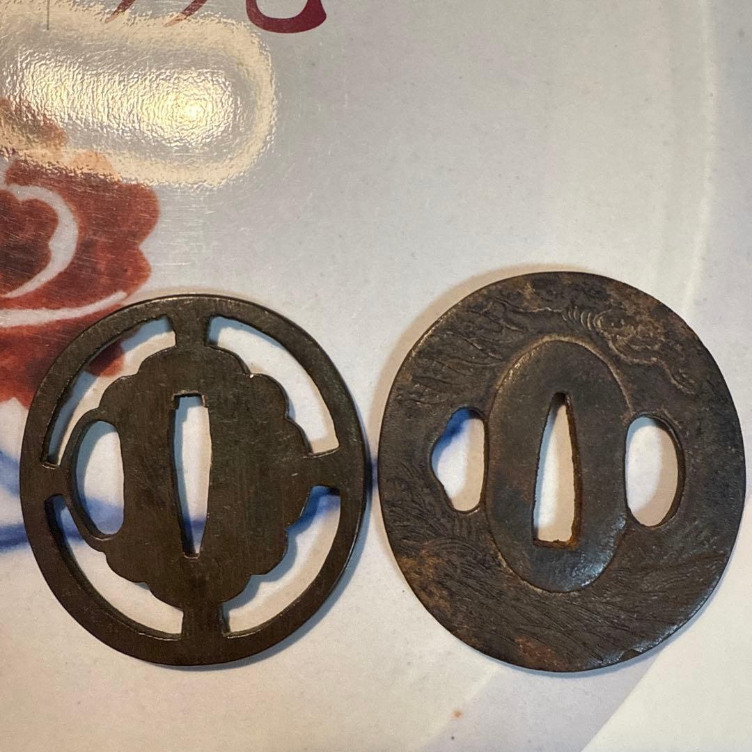 江戸時代　鍔 風景　空山海模様2個セット　「あき3」