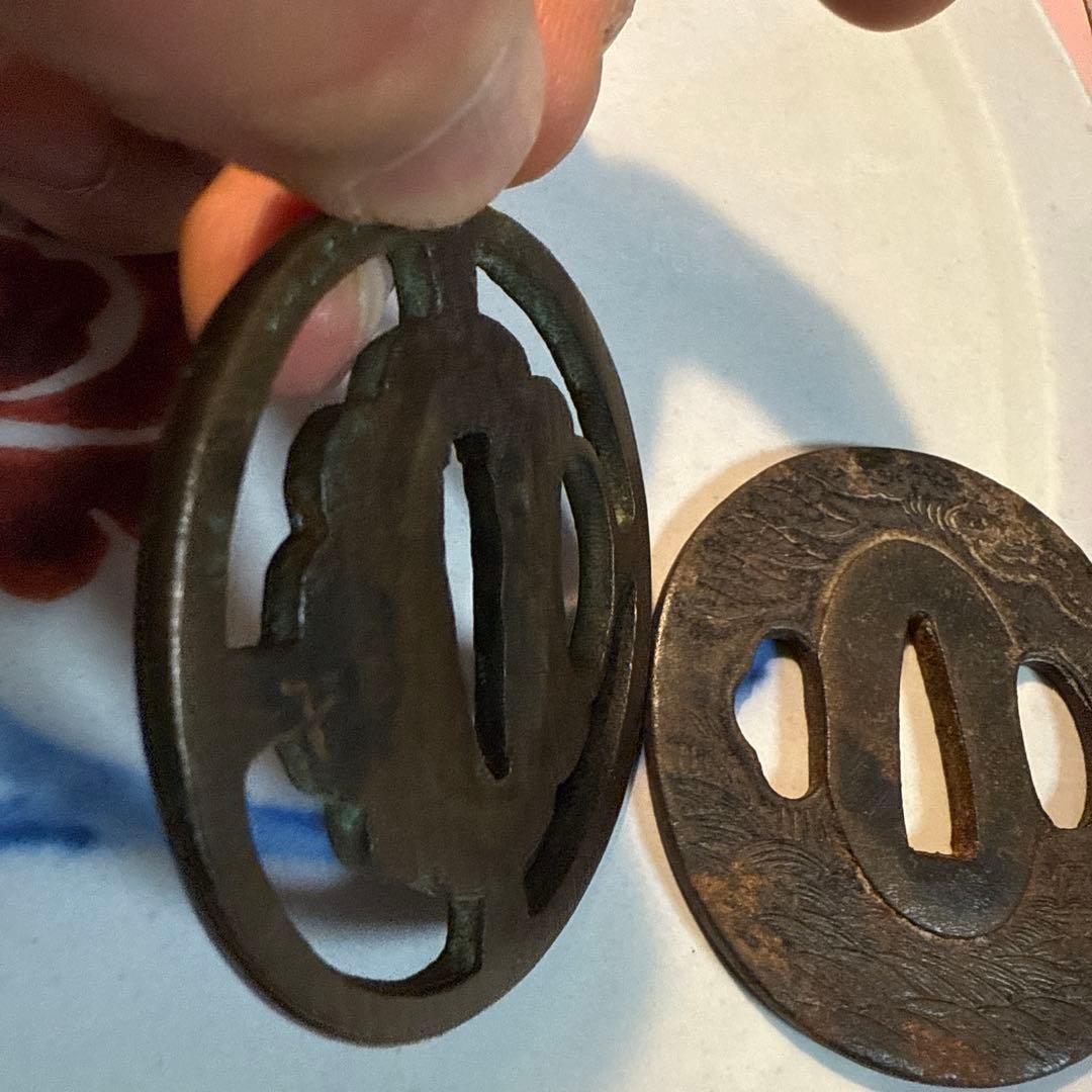 江戸時代　鍔 風景　空山海模様2個セット　「あき3」