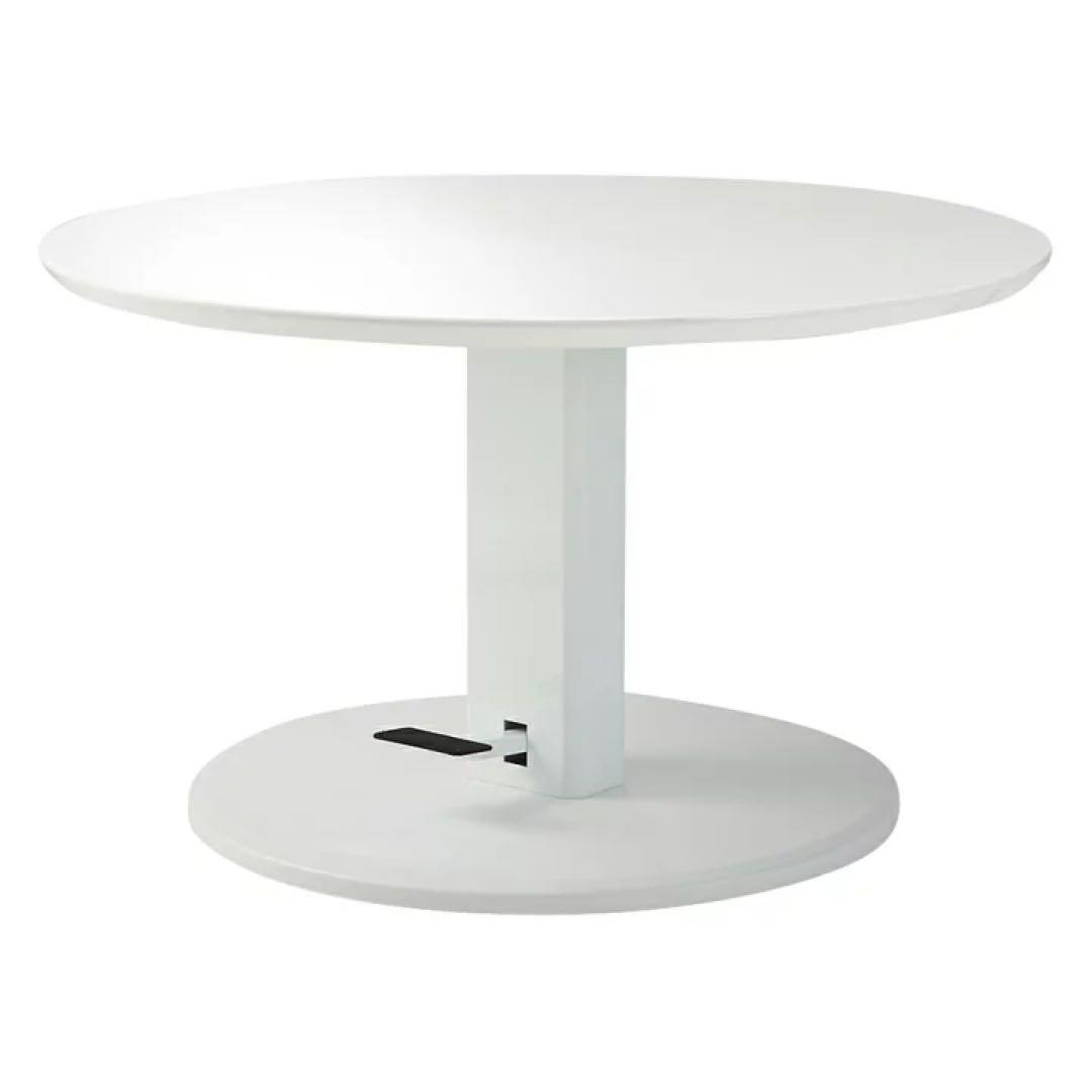 高さ調整可能な円形ホワイトテーブル