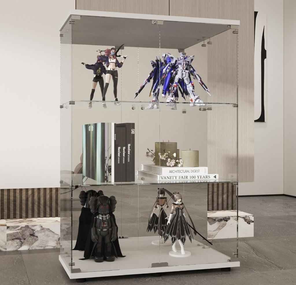 【訳あり・新品】3段ワイド 背面ミラータイプ ホワイト コレクションケース