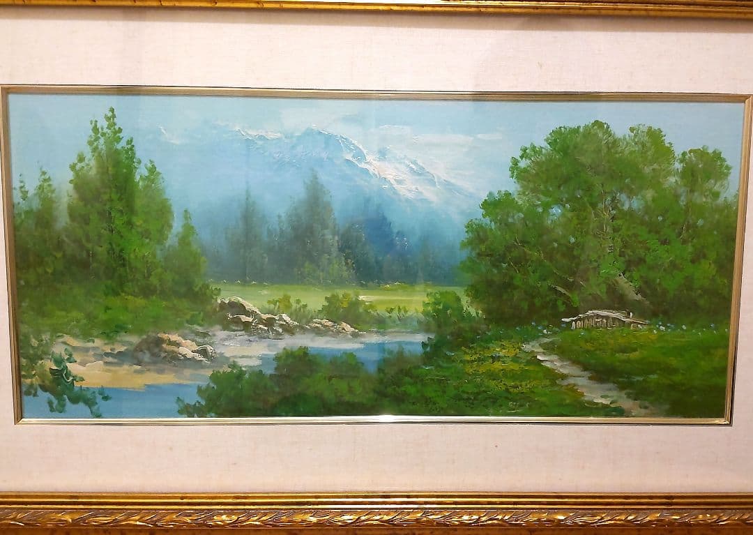 油彩　風景画　ガラスあり額縁