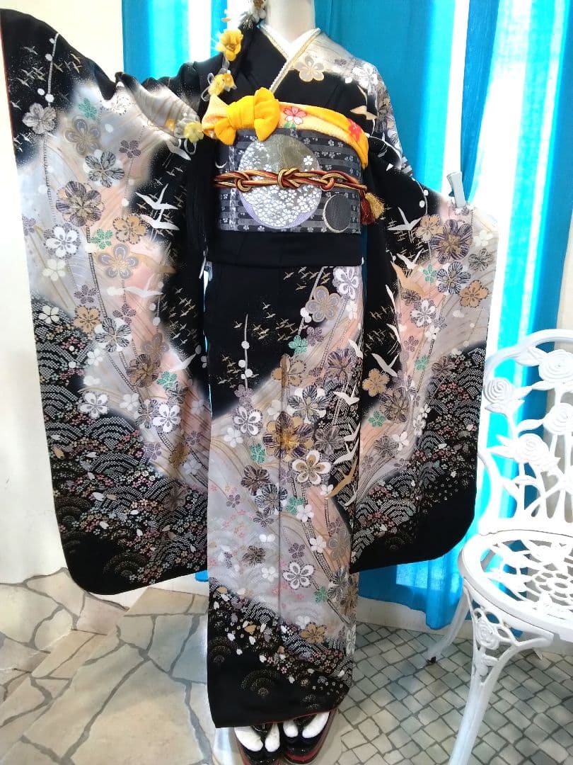 振袖フルセット、正絹振袖成人式、重ね衿帯揚げ帯締め、西陣袋帯、襦袢