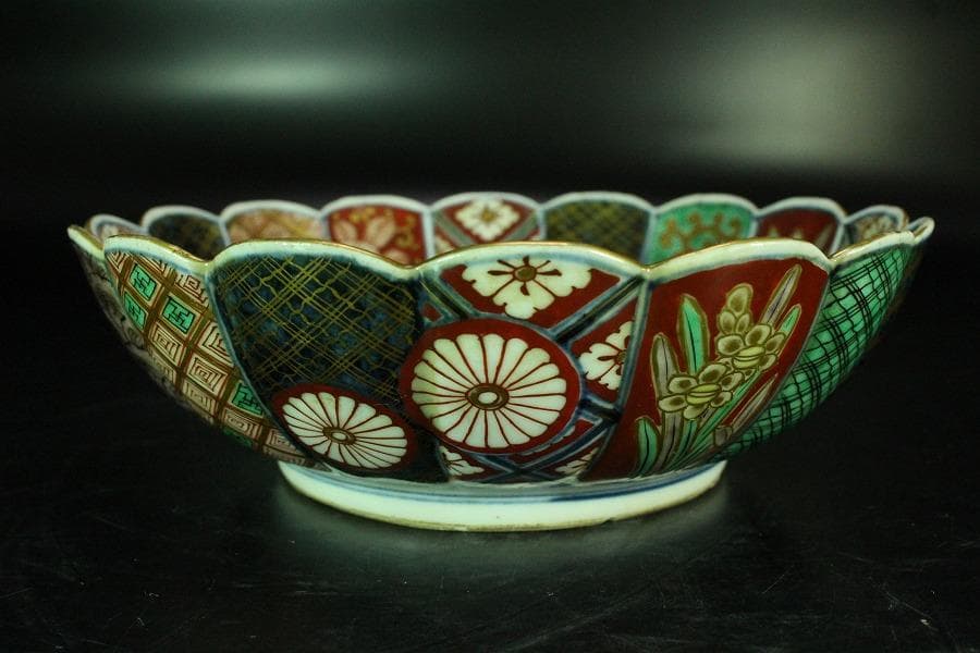 大聖寺 伊万里 菊碗 時代物(K-A867)