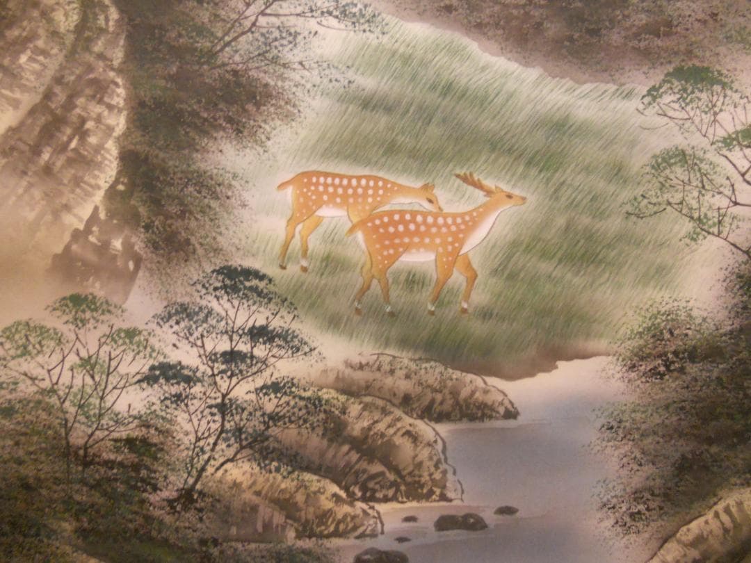 掛け軸 翆峯 『 渓谷風景 』 絹本 希少 軸装 茶道具 掛軸 美品 です。