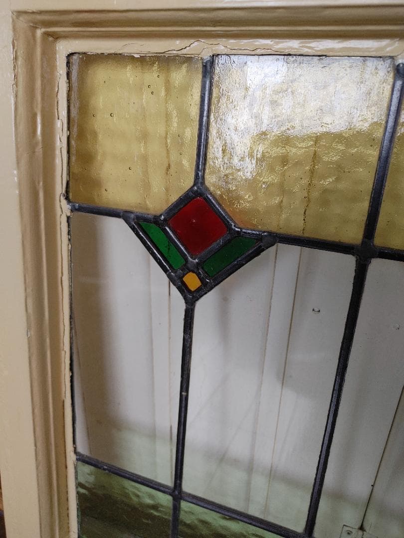 アンティーク　ステンドグラス窓枠　ｗ４８,８×h５１×ｄ4，2㎝