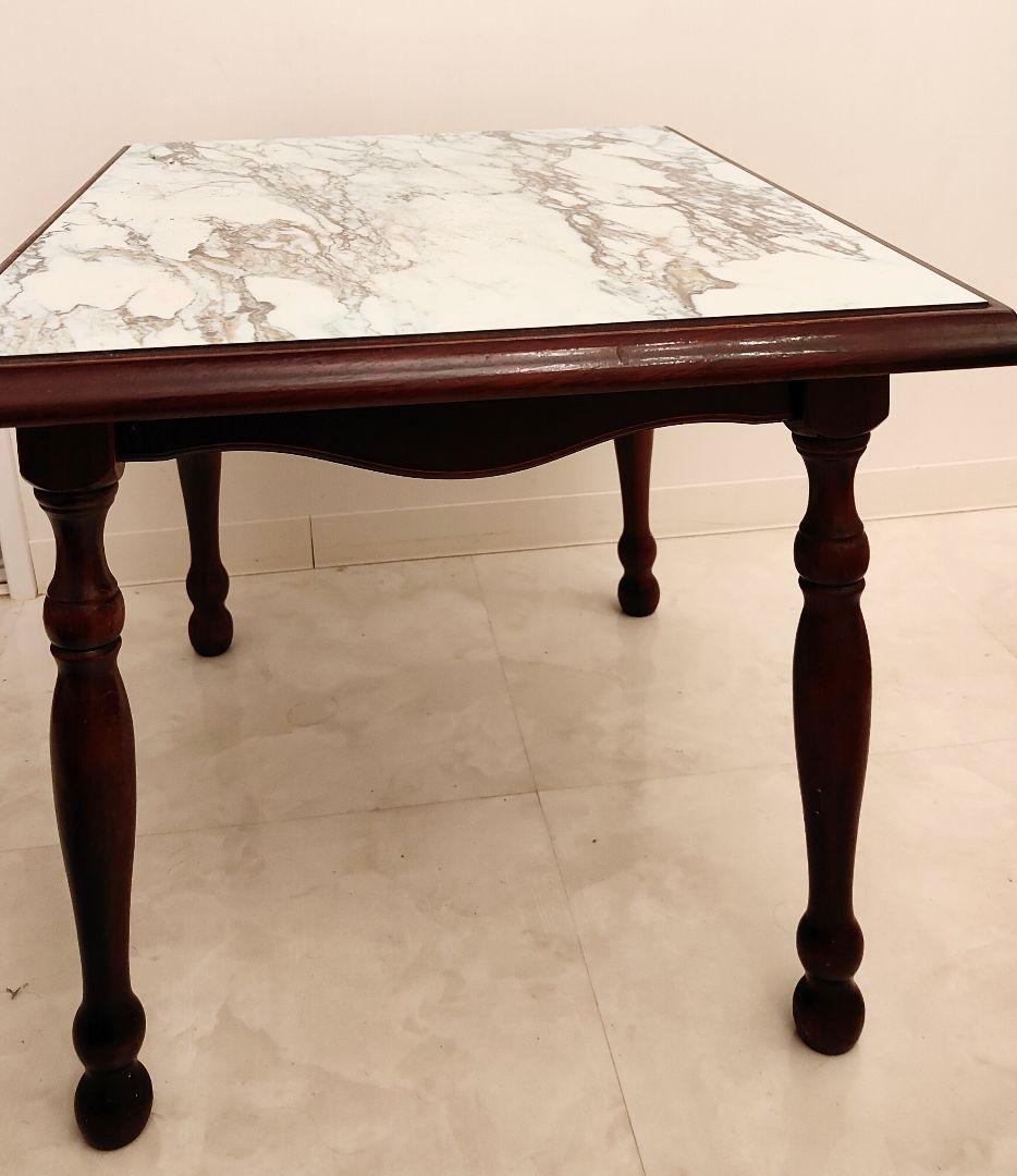 大理石風　ダークブラウン 木製テーブル 　アンティーク