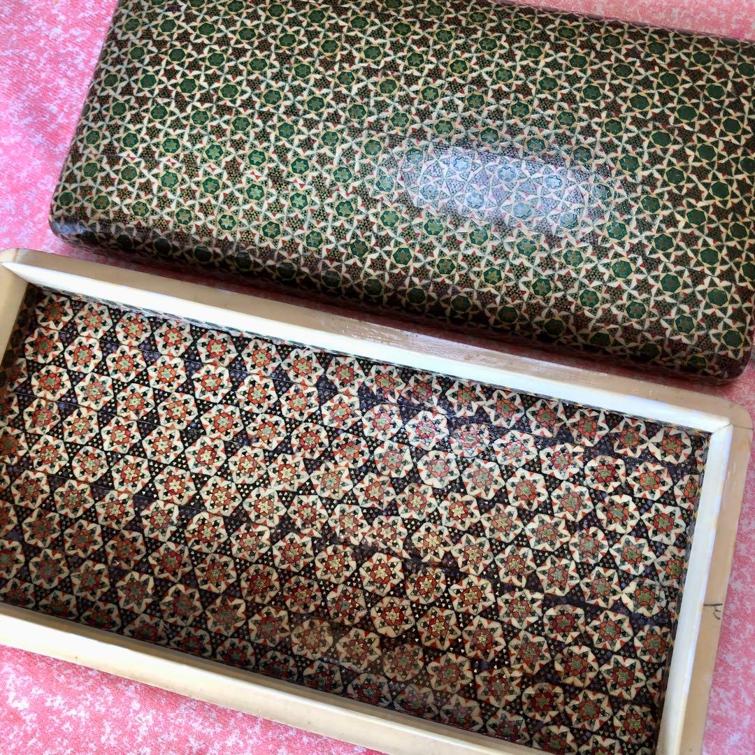 ③ ペルシャ 伝統工芸 ハータム カーリー 寄木細工 象嵌 ボックス 小物入れ