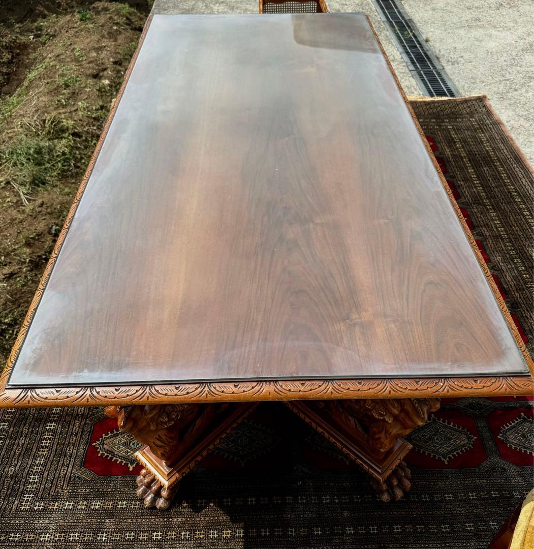 女神彫刻×ライオン脚 高級ダイニングテーブル 幅192cm アンティーク調