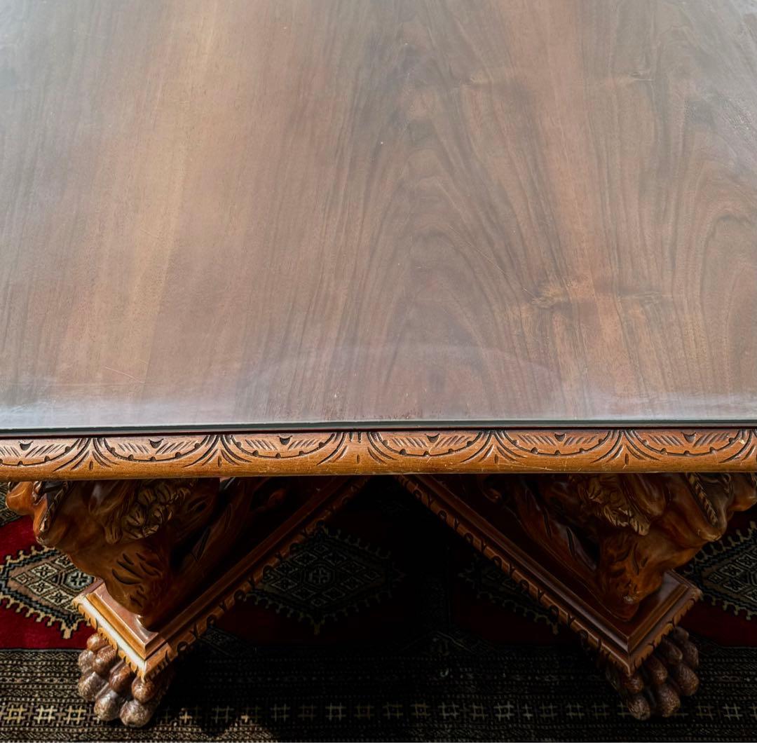 女神彫刻×ライオン脚 高級ダイニングテーブル 幅192cm アンティーク調