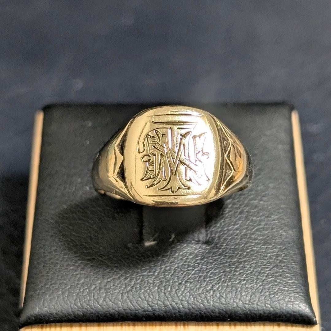 UK K9 モノグラム シグネット ゴールドリング 17号 ロンドン 1946