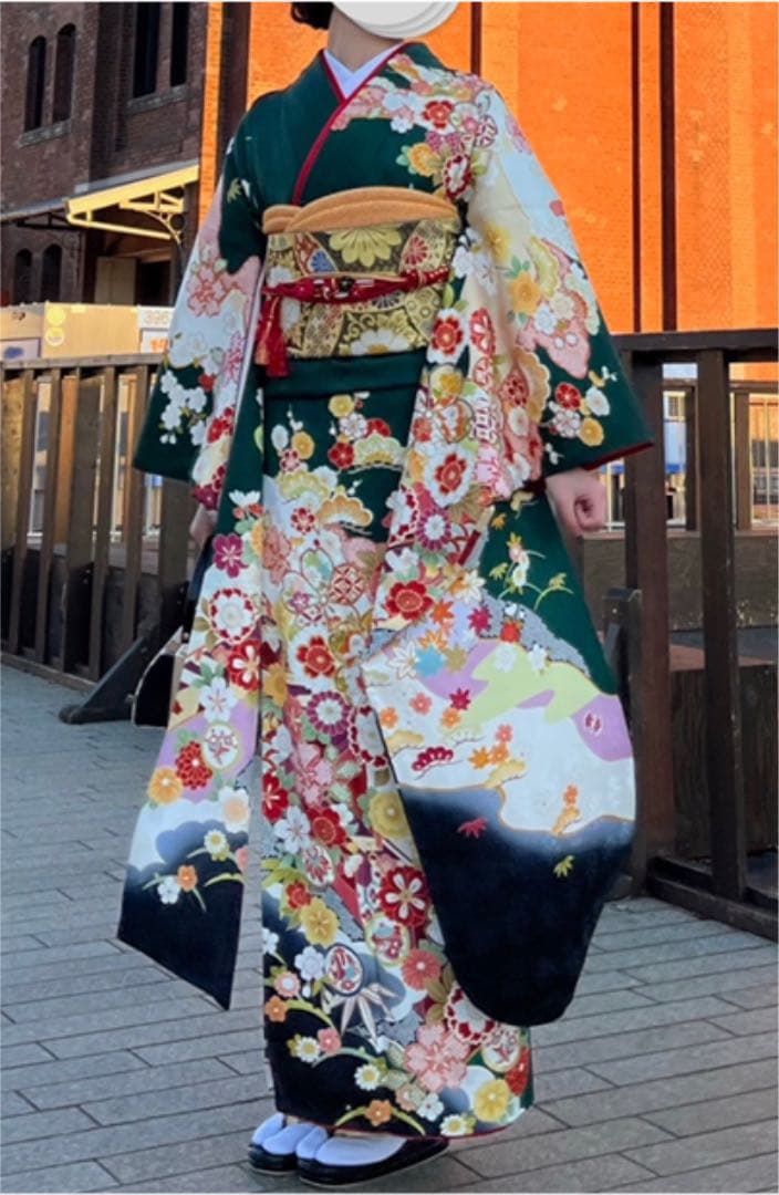 【京都きもの友禅】振袖 緑 成人式 フルセット 正絹