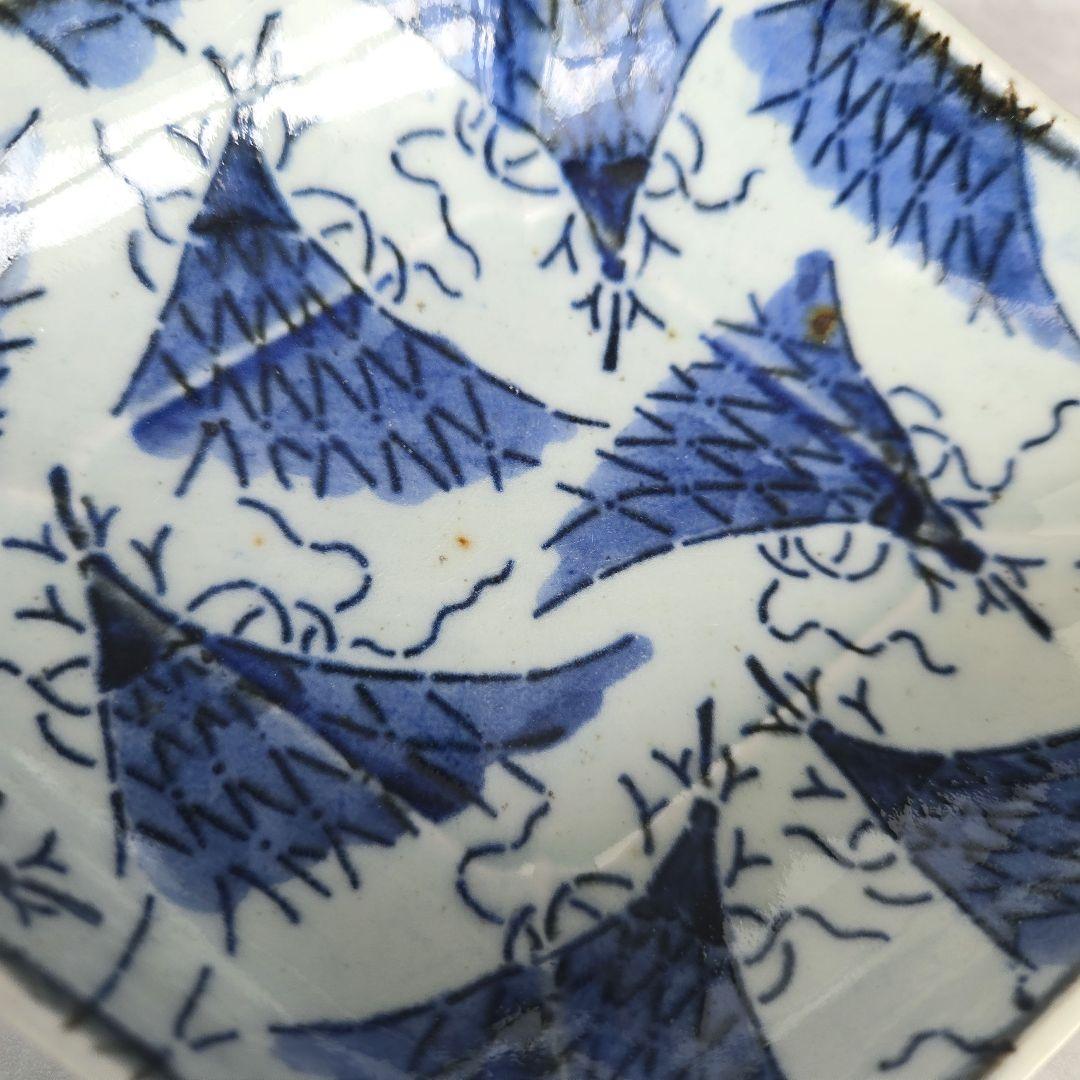 無傷完品　古伊万里　染付　変形皿　江戸時代　型紙摺　印判　骨董　金継ぎ