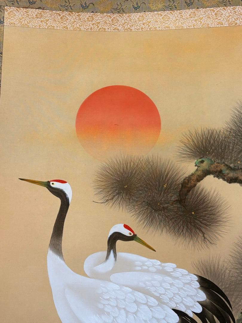 双鶴　珠洸 茶道具 掛け軸 掛軸 日本画 鶴 正月 200