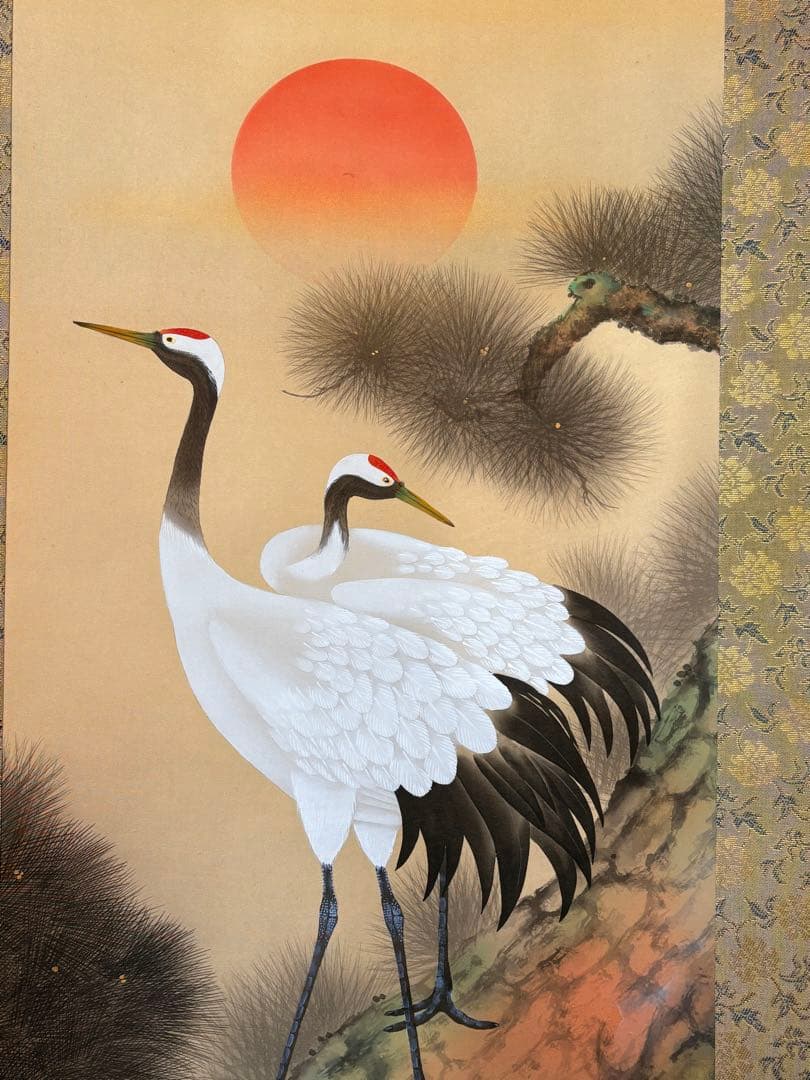 双鶴　珠洸 茶道具 掛け軸 掛軸 日本画 鶴 正月 200