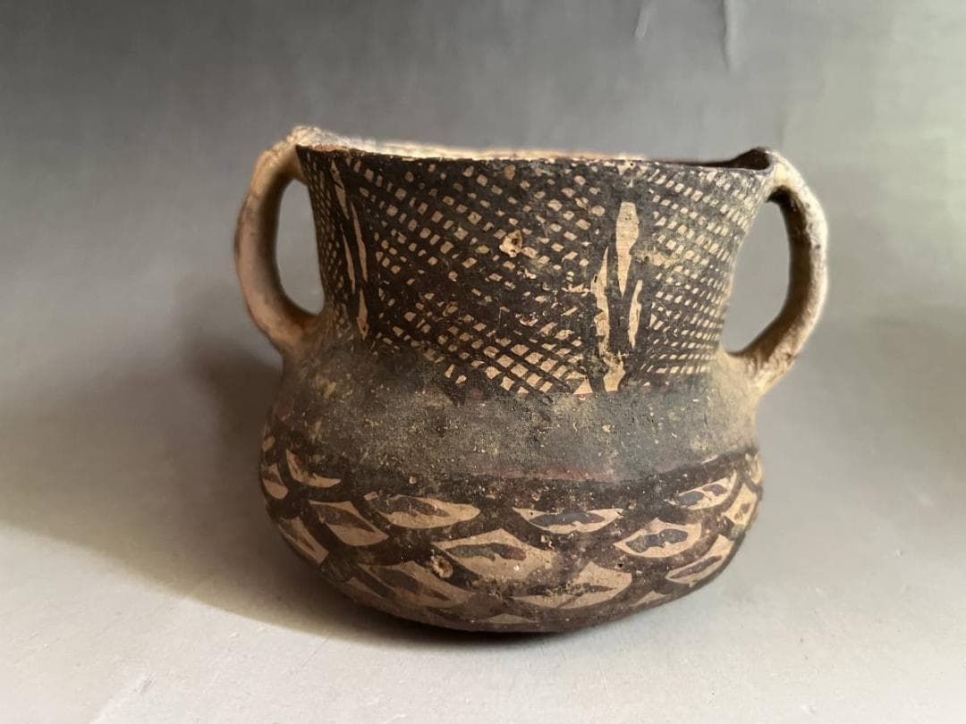 須恵器■土器 耳付き 口広 手持ち 土物 網目 古美術 時代物 骨董品■