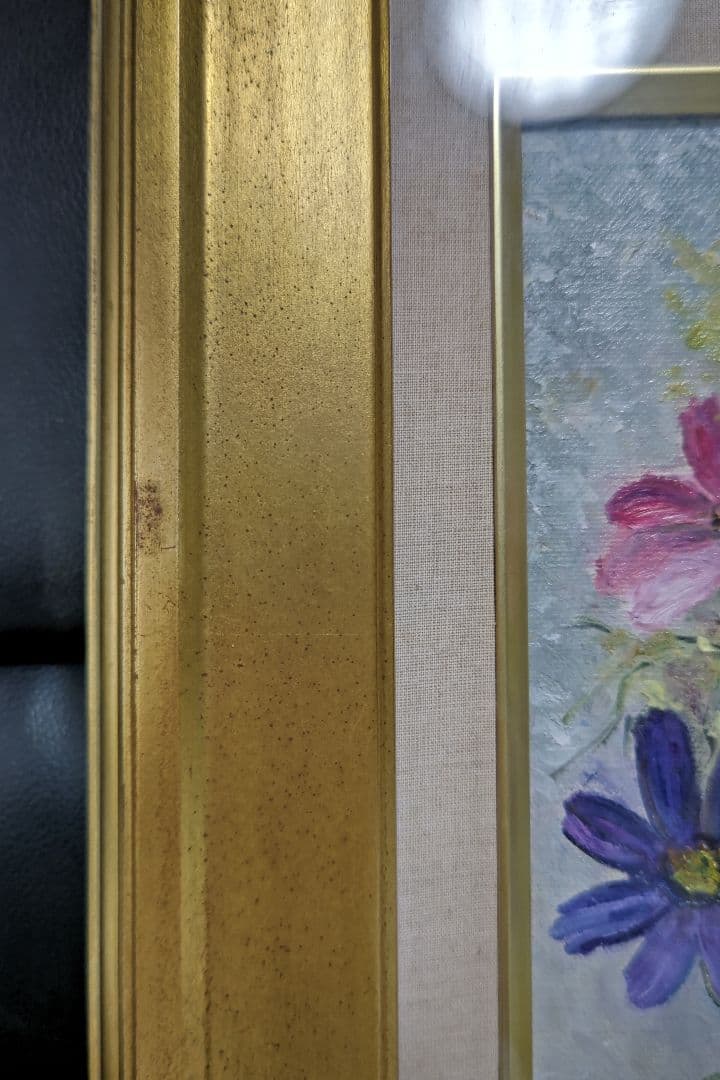 油絵 コスモスの花 花束 額縁