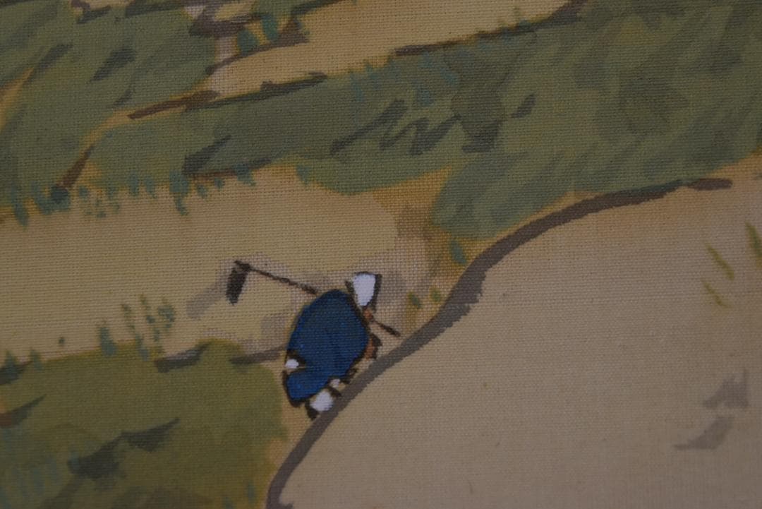 【真作】川北霞峰/春景山水図/田家図/掛軸☆宝船☆Z-671