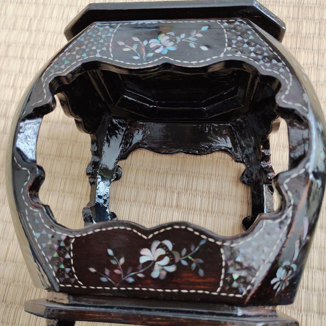 中国美術 唐物螺鈿 花台 黒漆　飾り台 椅子 アンティーク 古美術