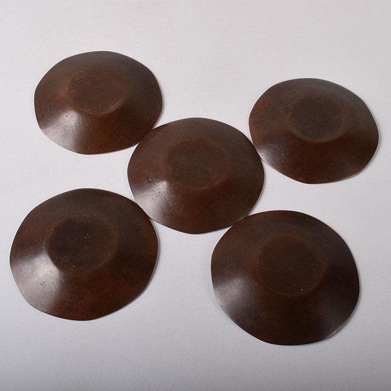 煎茶道具　蝋型鋳銅　正作　草文茶托　五客　共箱　M　R8526