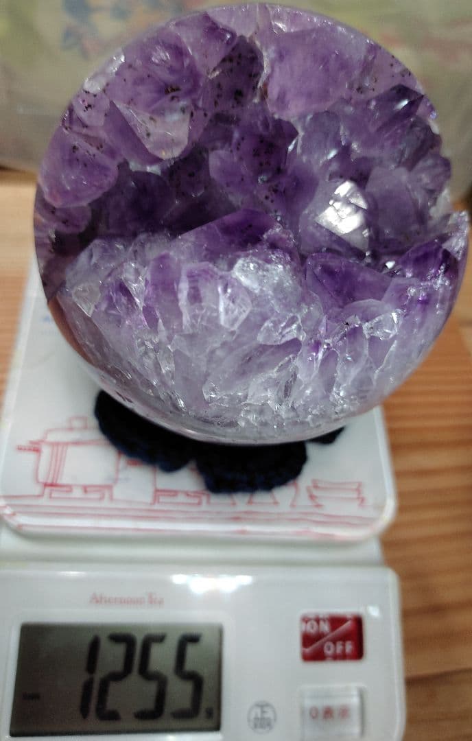 レア アメジスト笑口 金針ルチル入り 直径10.5cmブラジル産アメシスト丸玉