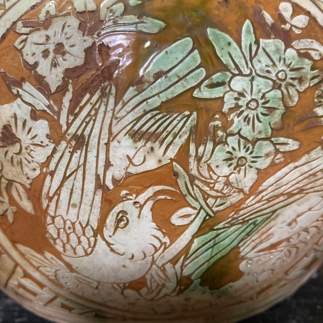 中国古玩　鳥華図花瓶　23cm18cm