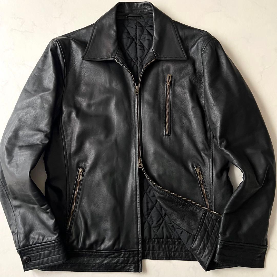 ノーリーズ レザージャケット 羊革 ブラック 黒 Wジップ L ラムレザー