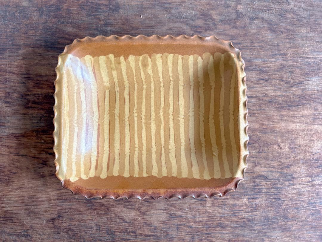 値下げ　湯町窯　スリップウェア角皿　デッドストック　古民藝　未使用品