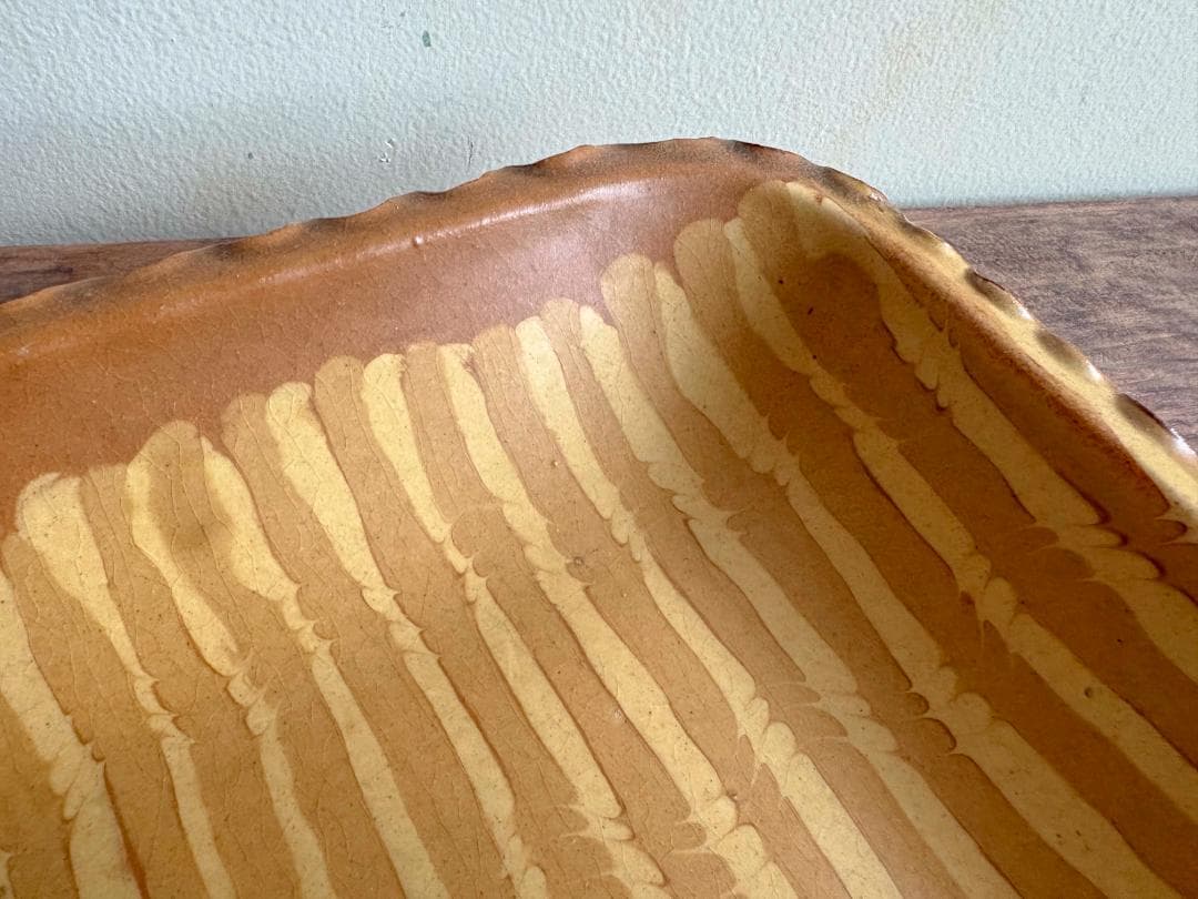 値下げ　湯町窯　スリップウェア角皿　デッドストック　古民藝　未使用品