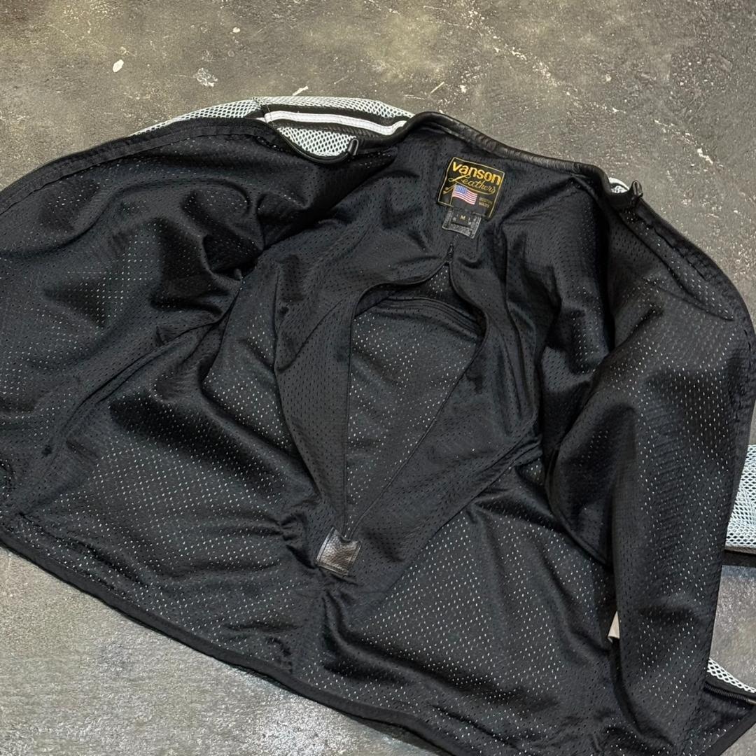 ◎Vanson バンソン ノーカラーメッシュライダースジャケット M グレー