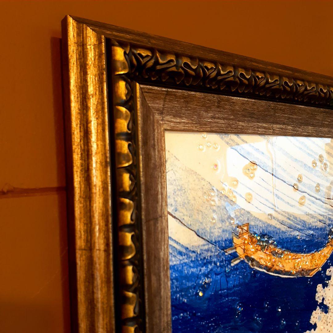 輸入雑貨　天然水晶石　葛飾北斎作　『千絵の海』　クリスタルアート