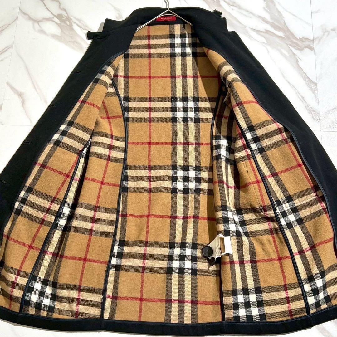 【美品/M】バーバリーロンドン ステンカラーコート ロング丈 メガチェック 黒