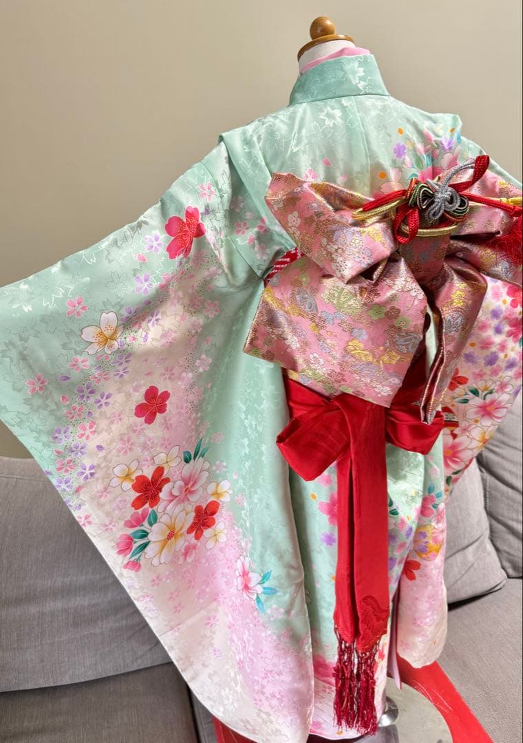 7歳七五三　セット　グリーン系着物