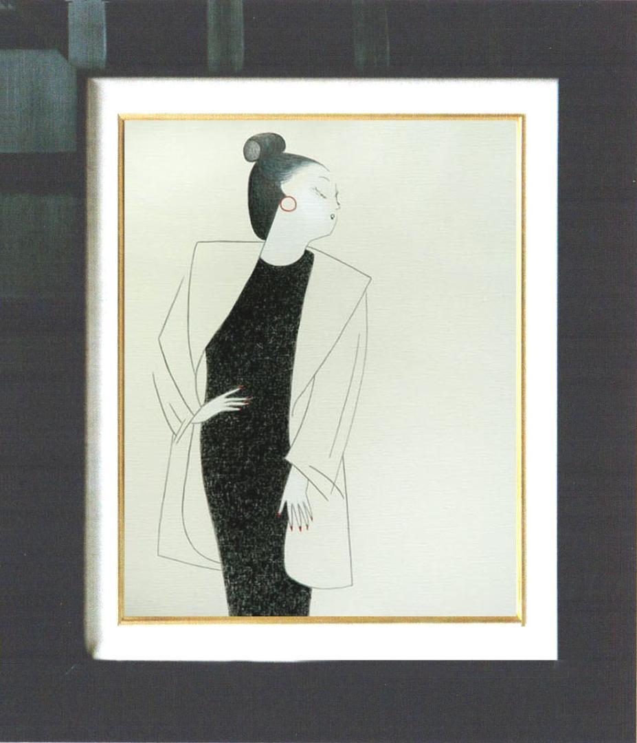 油絵 菅家令子 絵 絵画 インテリア 額付(黒) F6-082511 人物 女性