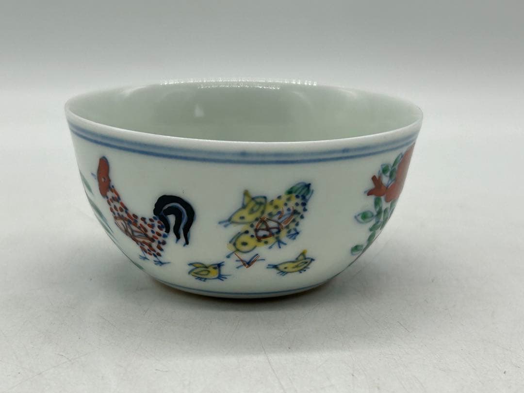 中国　とう彩　鳥模様湯呑み　大明成化年製銘　送料込み1029