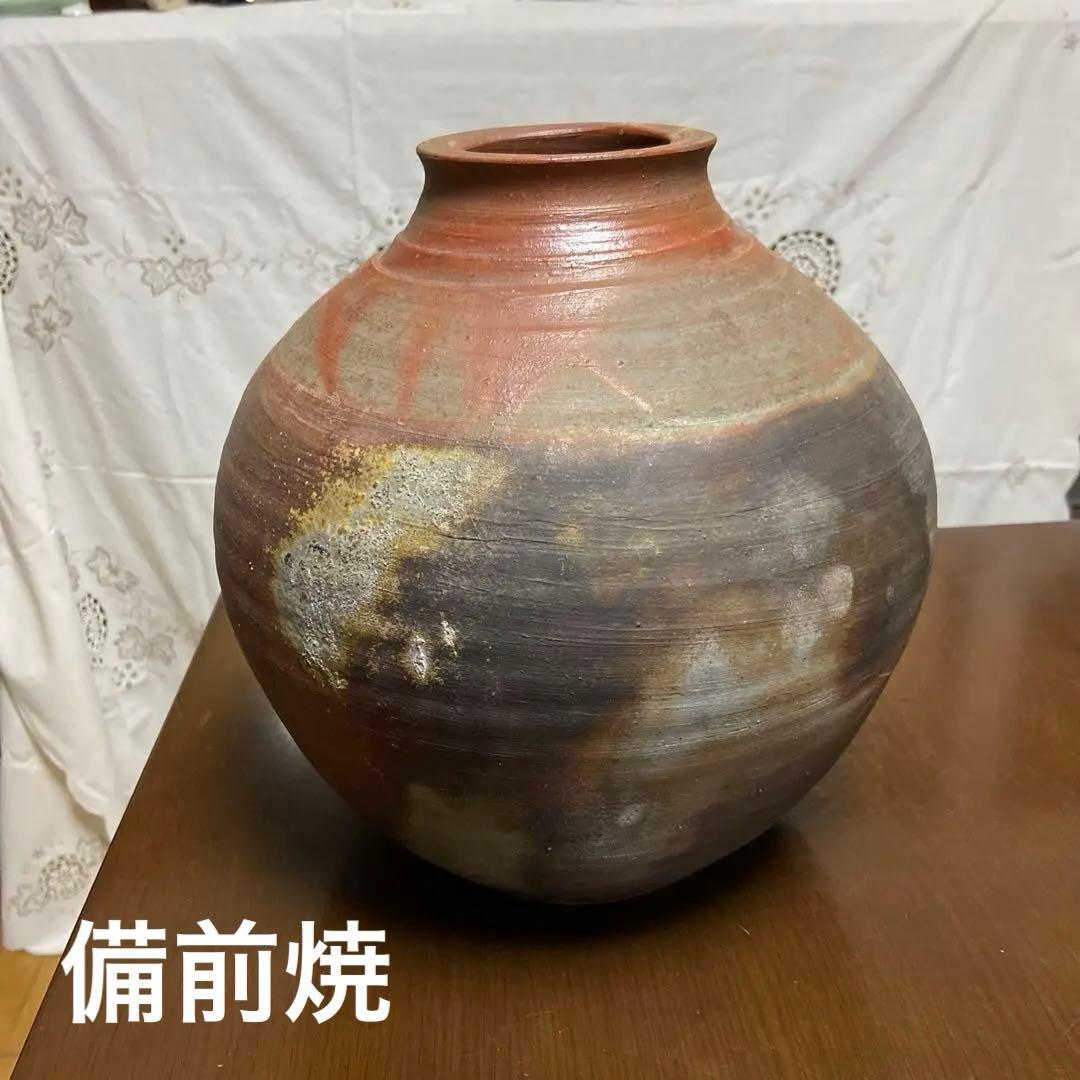 備前焼　作家作　手作り陶器 花瓶 赤灰色