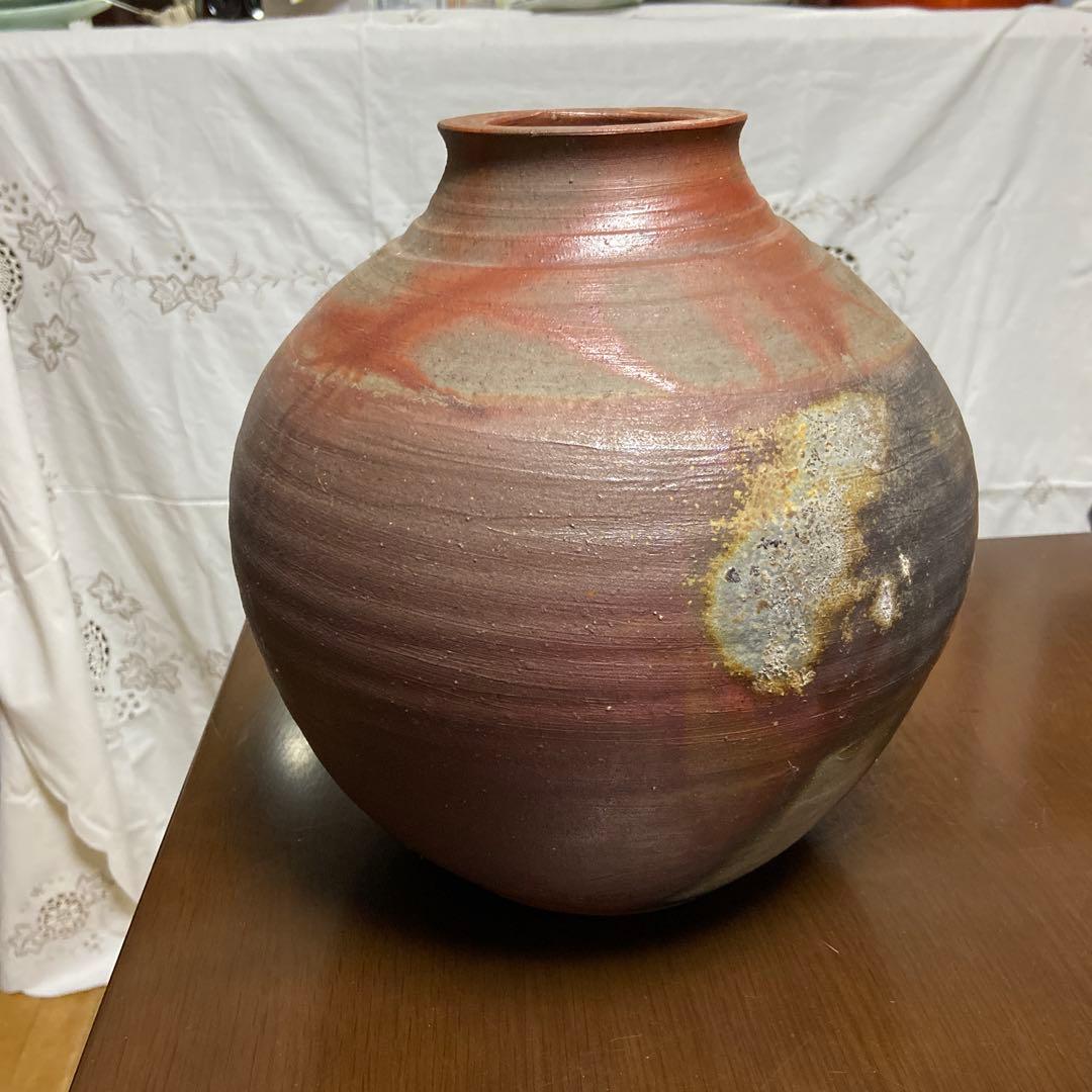 備前焼　作家作　手作り陶器 花瓶 赤灰色